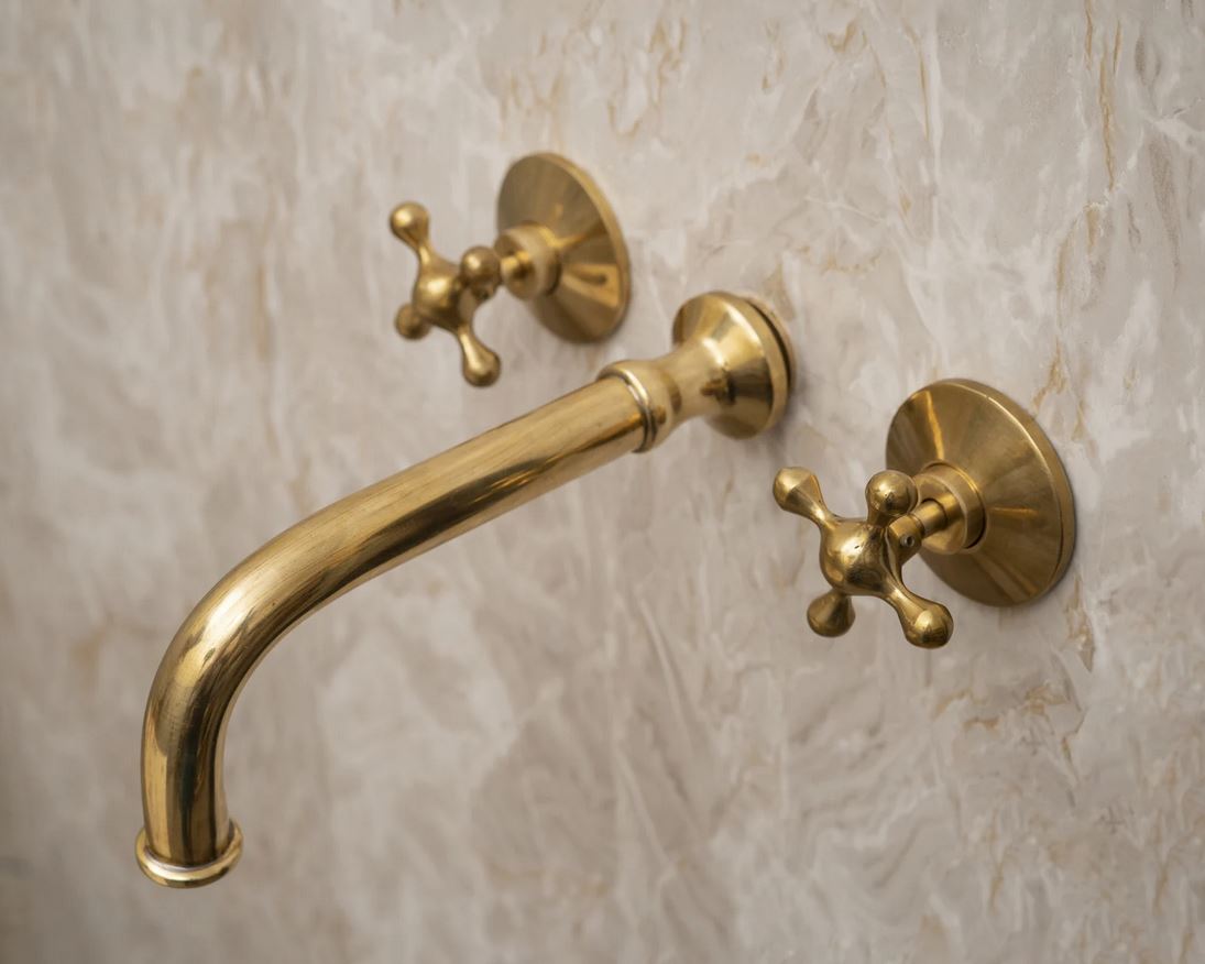 Unlacquered Brass Faucet- Wall Mount Bathroom Sink Faucet