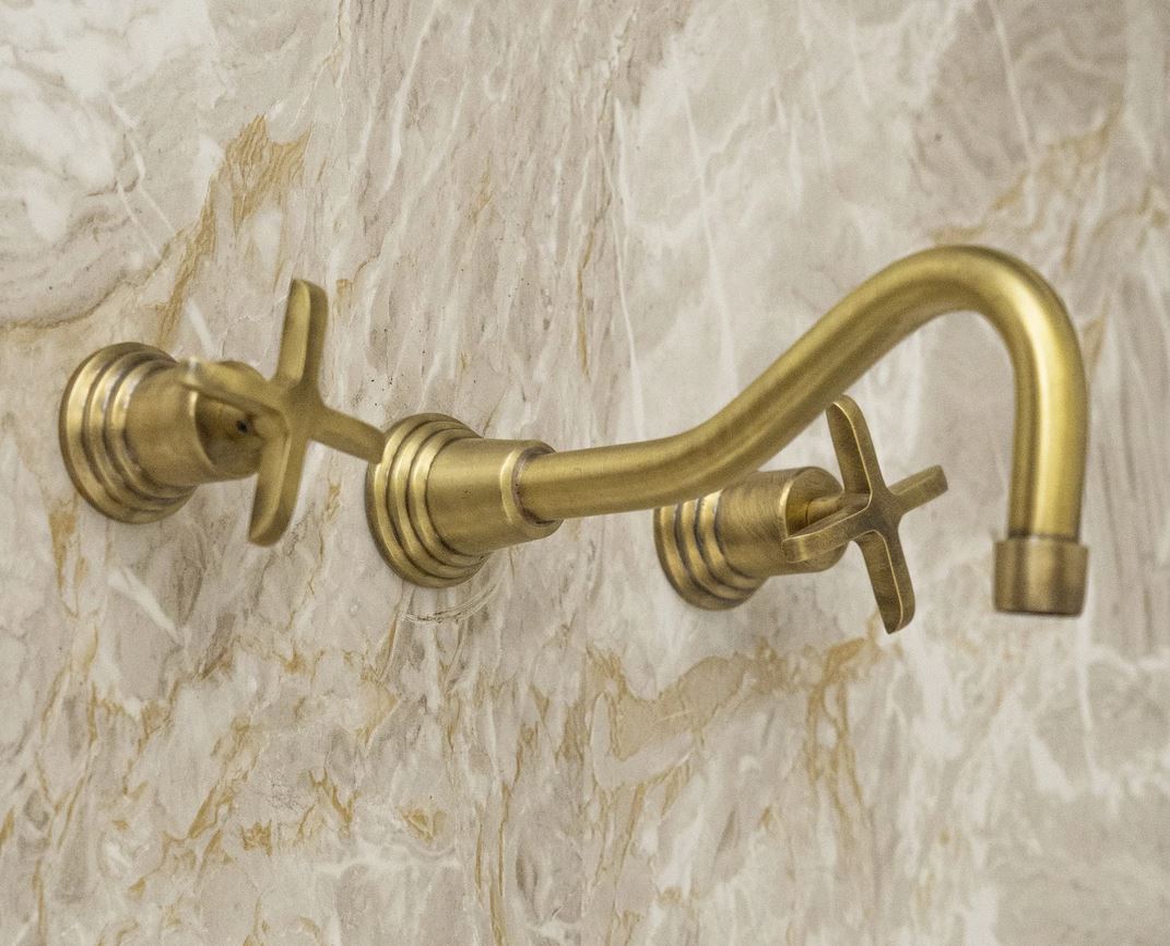 Antique Brass Bathroom Sink Faucet, Solid brass Tub Filler Faucet, Wall Mounted Bathroom Faucet With Valve