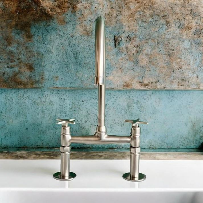 Unlacquered Brass Bridge Faucet, Solid nickle Brass Bridge Faucet - Flat handles Faucet