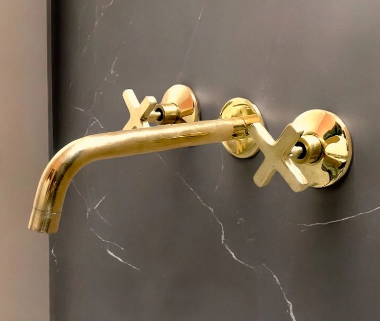 Unlacquered Brass Wall Mount Built In Bathroom Vanity Sink Faucet, Tub Filler, Bathroom Solid Brass Faucet Wall Mount