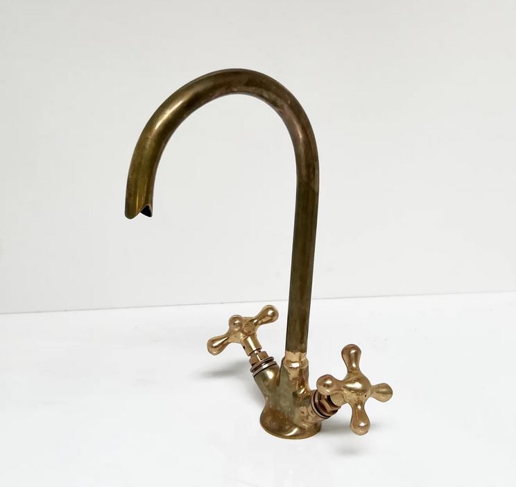 Antique Brass Bathroom Sink Faucet, Brass Gooseneck Vanity Faucet