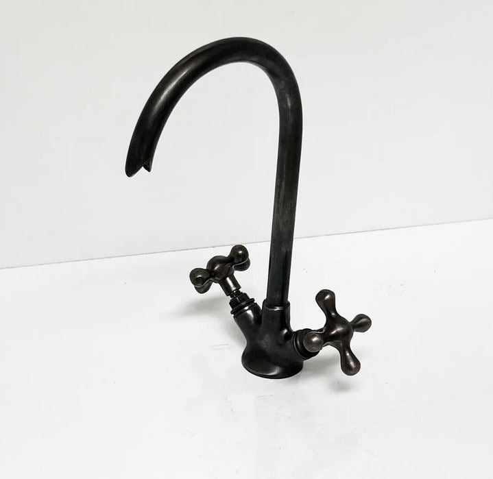 Gooseneck Bathroom Sink Faucet , Matte Black Bathroom Faucet, Brass Vanity Faucet