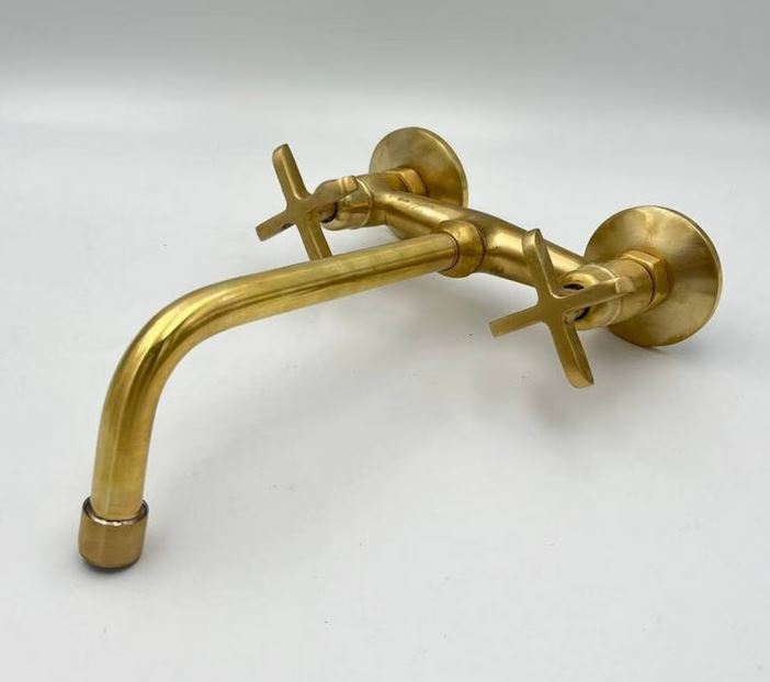 Unlacquered Brass Wall-mounted Faucet, Solid Brass Bathroom Faucet