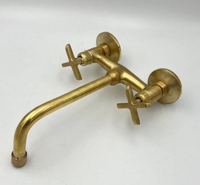 Unlacquered Brass Wall-mounted Faucet, Solid Brass Bathroom Faucet