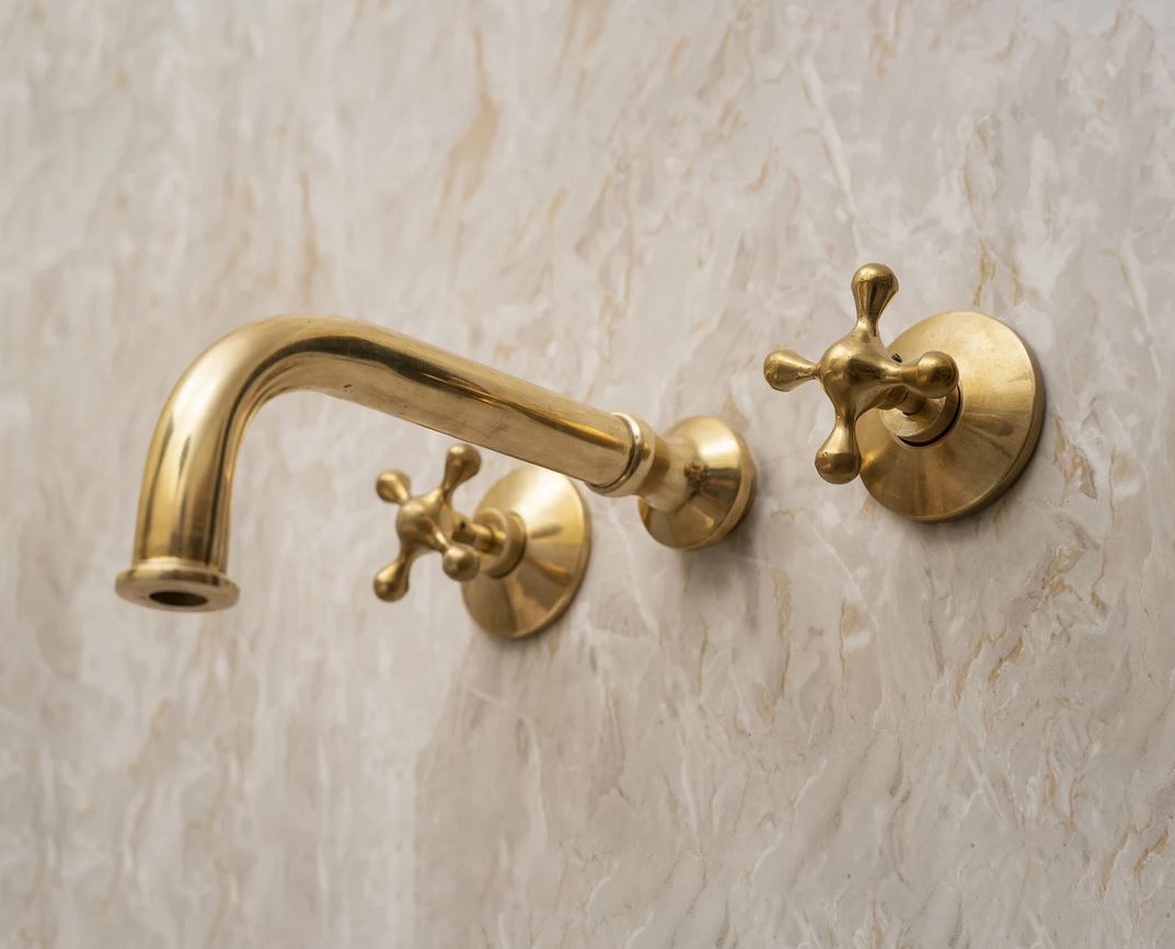 Unlacquered Brass Faucet- Wall Mount Bathroom Sink Faucet