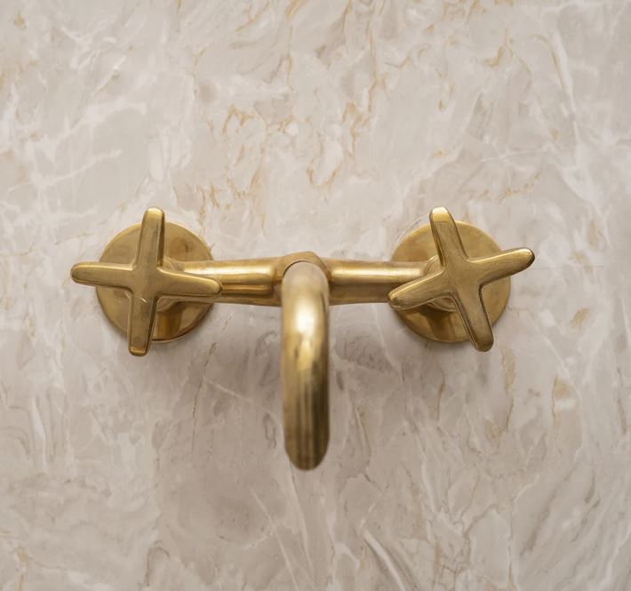 Built In Brass Bathroom Faucet- Hammered Wall Sink Faucet