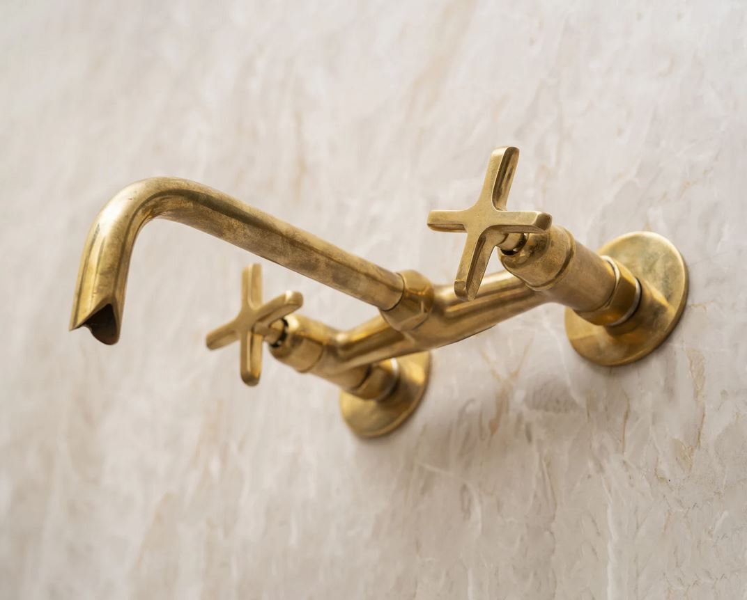 Built In Brass Bathroom Faucet- Hammered Wall Sink Faucet