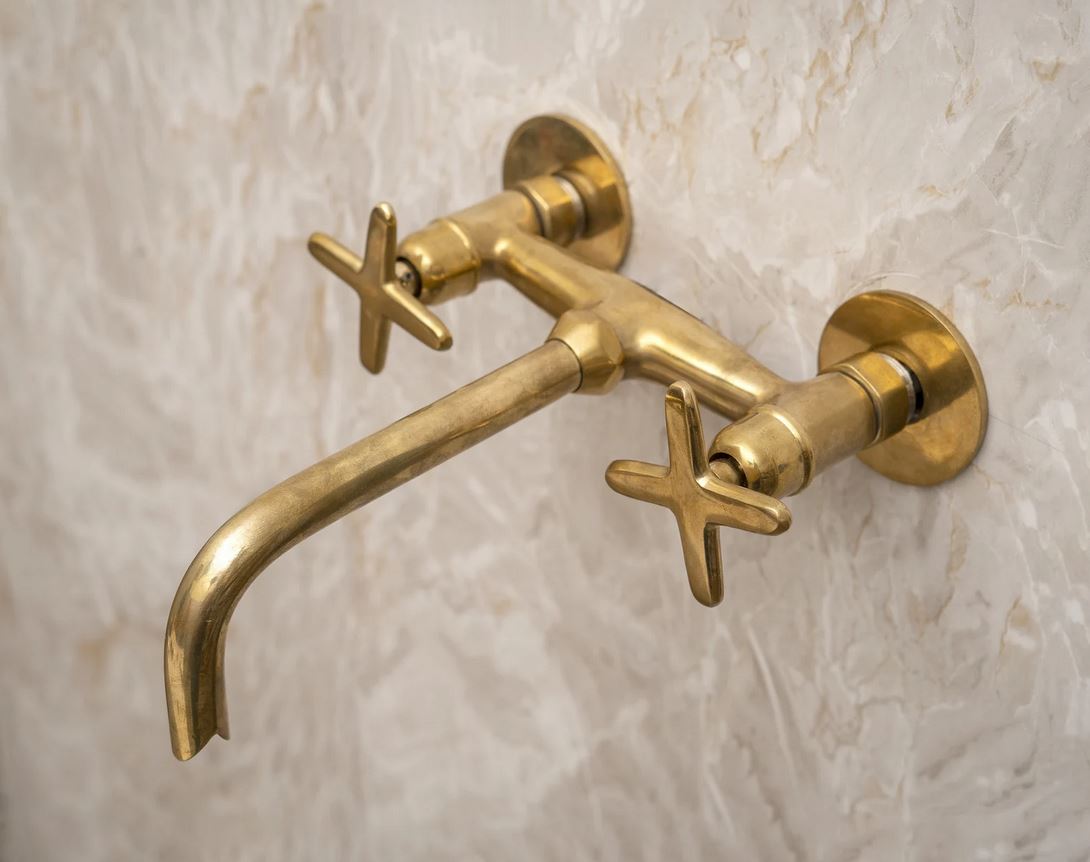 Built In Brass Bathroom Faucet- Hammered Wall Sink Faucet