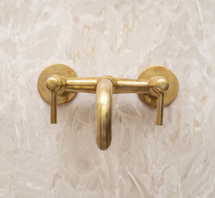 Unlacquered Brass Wall Mount Built In Bathroom Vanity Sink Faucet With lever Handles