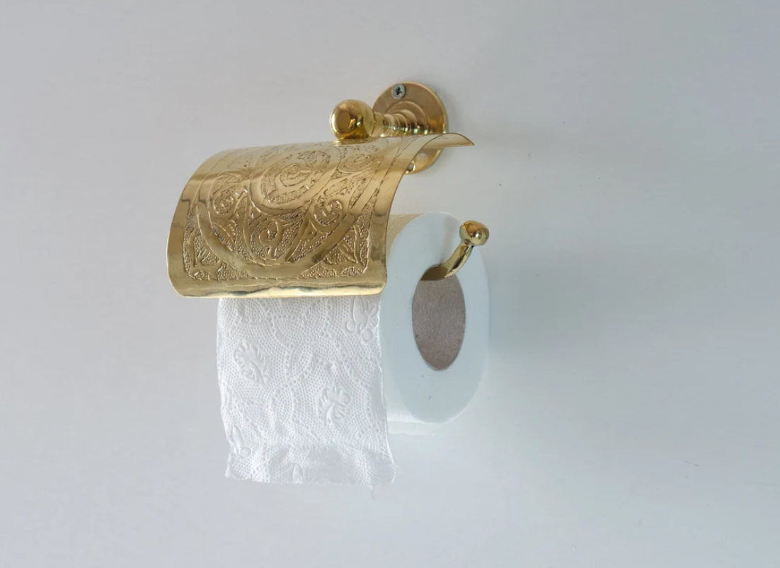 Solid Brass Toilet Paper Holder, Handcrafted Powder Room Roll Holder