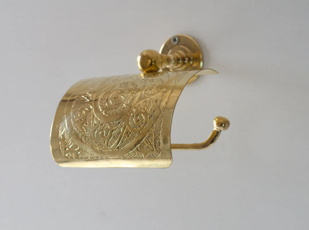 Solid Brass Toilet Paper Holder, Handcrafted Powder Room Roll Holder