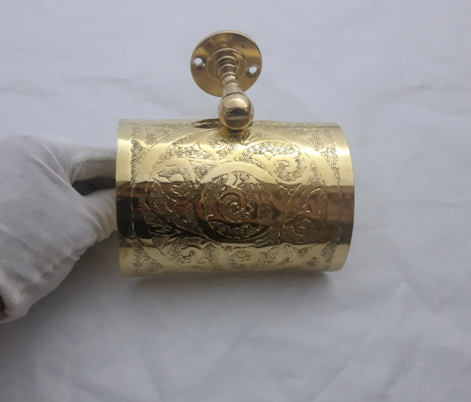 Solid Brass Toilet Paper Holder, Handcrafted Powder Room Roll Holder