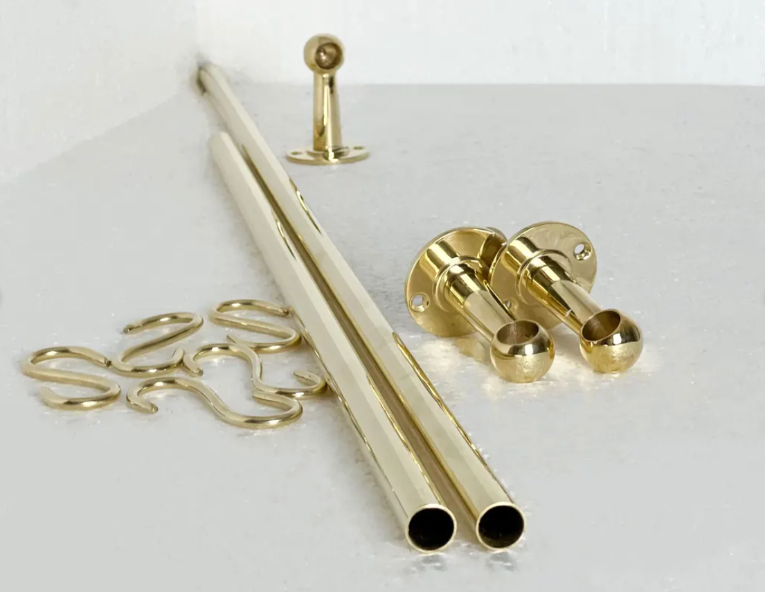 Brass Pot Rail With Hooks, Unlacquered Brass Kitchen Pot Rack, Pot Hangers