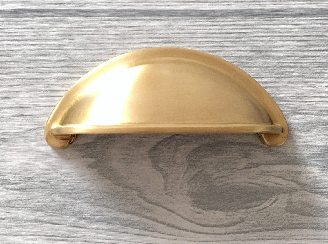 Brass Kitchen Cup Handles | Handmade Cabinet Knobs | Unlacquered Brass Cup Pull Handles