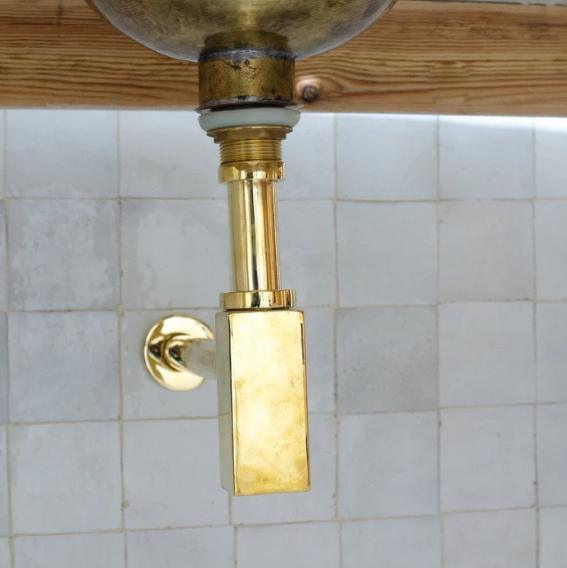 Solid Unlacquered Brass P-trap and Sink Stopper, Push Up Button, Pop Up Drain, Brass Water Trap