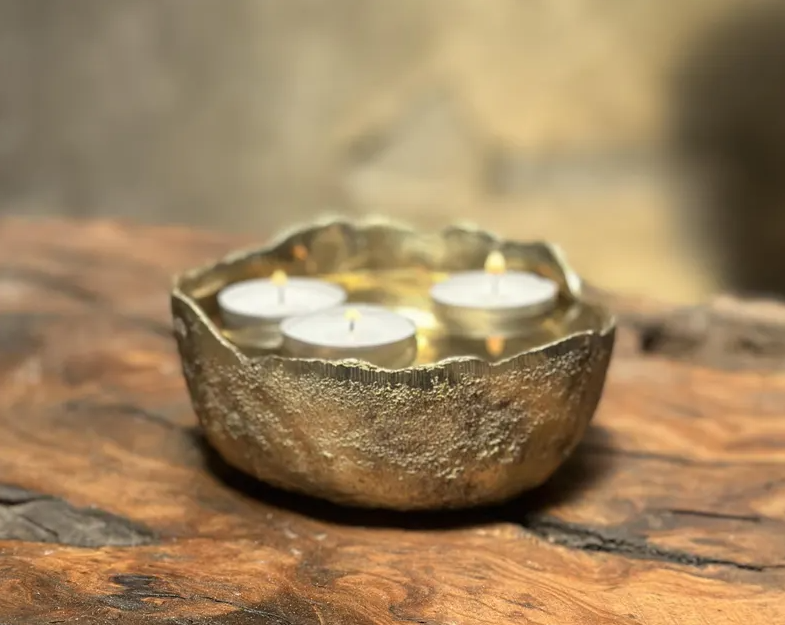 Solid Brass Bowl, Unlacquered Brass Decorative Candle Bowl, Tea Light Candle Holder