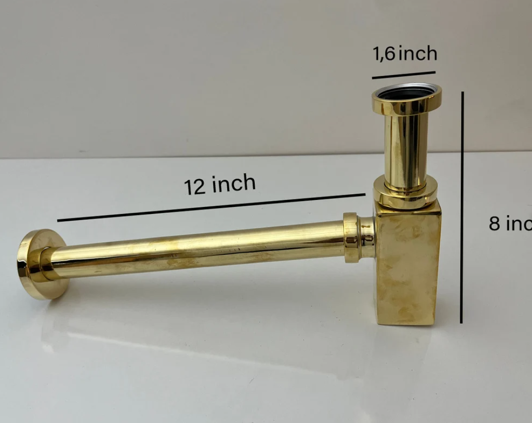 Solid Unlacquered Brass P-trap and Sink Stopper, Push Up Button, Pop Up Drain, Brass Water Trap