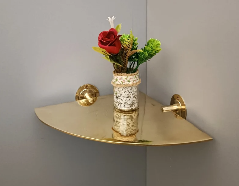 Handmade Brass Corner Shelf Wall Mount- Unlacquered Brass Corner Shelves