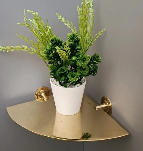 Handmade Brass Corner Shelf Wall Mount- Unlacquered Brass Corner Shelves