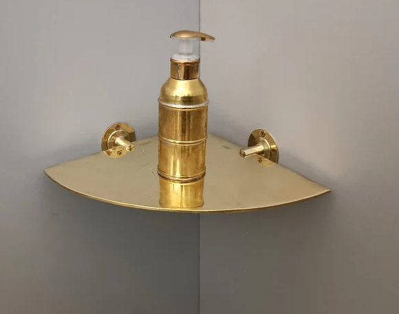 Handmade Brass Corner Shelf Wall Mount- Unlacquered Brass Corner Shelves