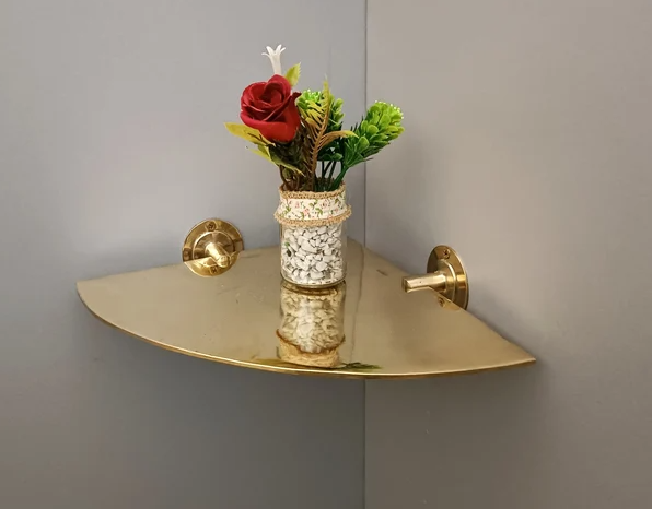 Handmade Brass Corner Shelf Wall Mount- Unlacquered Brass Corner Shelves