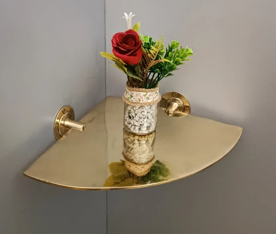 Handmade Brass Corner Shelf Wall Mount- Unlacquered Brass Corner Shelves