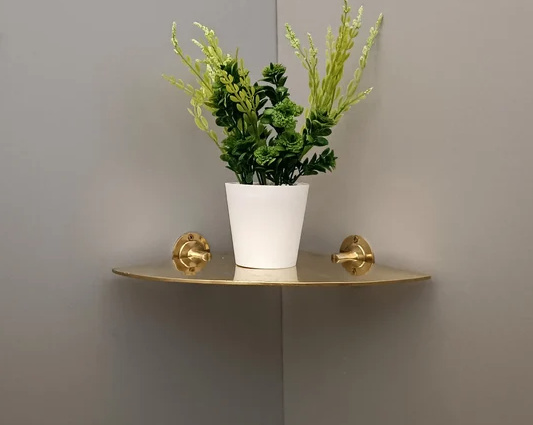 Handmade Brass Corner Shelf Wall Mount- Unlacquered Brass Corner Shelves