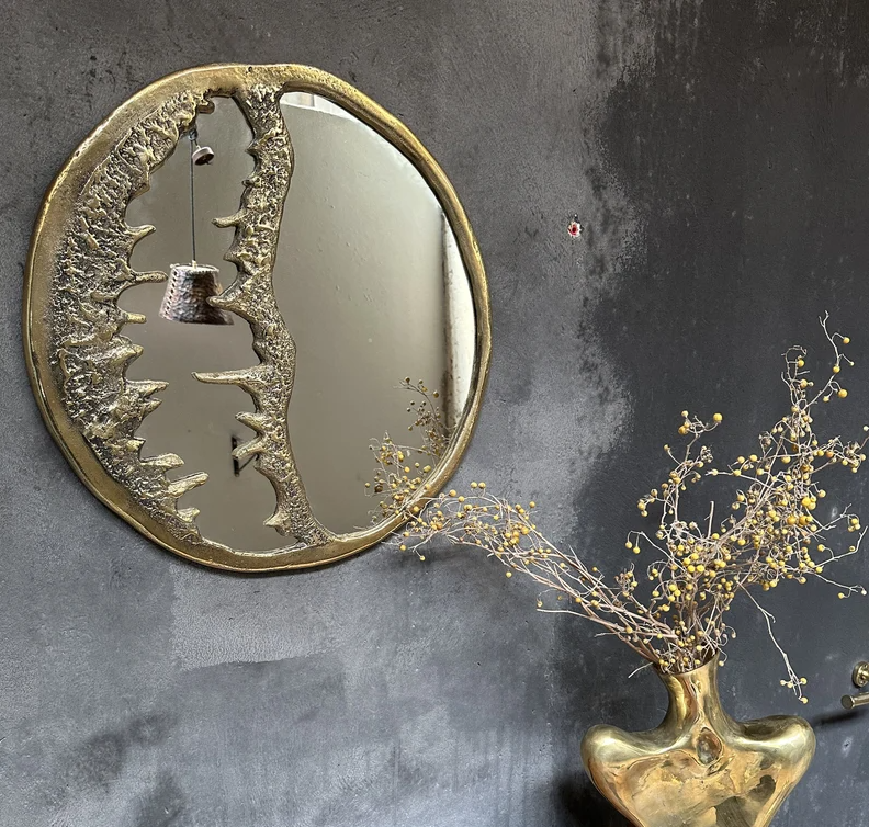 Solid Brass Round Wall Mirror , Round Brass Bathroom Mirror