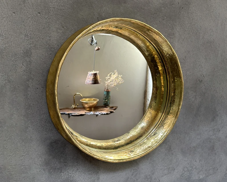 Round Brass Wall Mirror, Antique Brass Mirror Frame. Round Bathroom Mirror