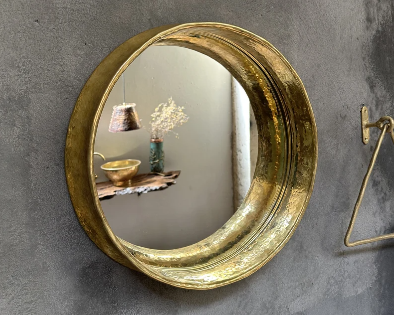 Round Brass Wall Mirror, Antique Brass Mirror Frame. Round Bathroom Mirror