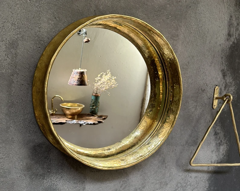 Round Brass Wall Mirror, Antique Brass Mirror Frame. Round Bathroom Mirror