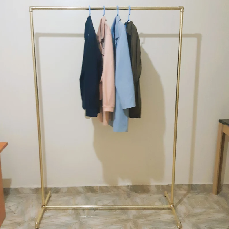 Brass rolling clothes rack, Brass Clothing Rack, Brass Garment Rack, Clothes Hanging Rail, Clothes Storage, Brass clothes rail with wheels