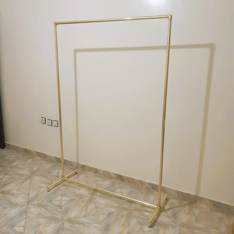 Brass rolling clothes rack, Brass Clothing Rack, Brass Garment Rack, Clothes Hanging Rail, Clothes Storage, Brass clothes rail with wheels