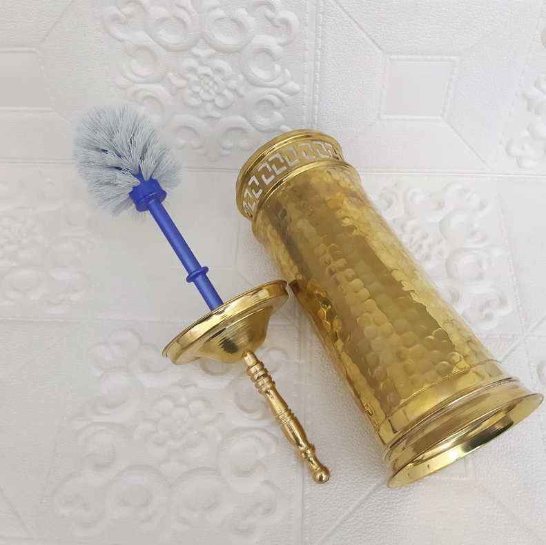 Moroccan Toilet Brush Holder Freestanding 100% handcrafted, Antique Brass Toilet Bowl Brush and Plunger Holder, Pure Brass Toilet Brush