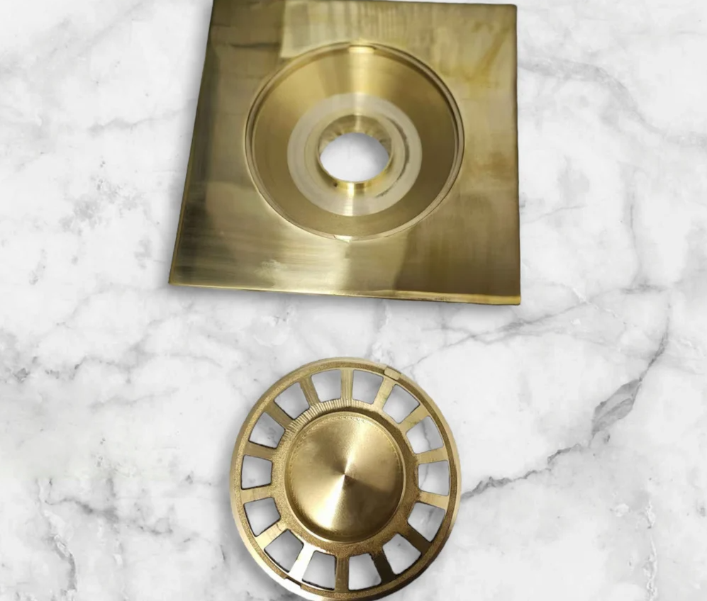 Solid Brass Floor Drain, Unlacquered Square Shower Drain