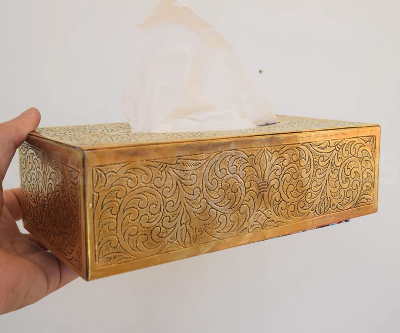 Hammered Rectangle Made Solid Brass Tissue Box, Custom Made, Tissue Box Fits Most Cars, Home Decor