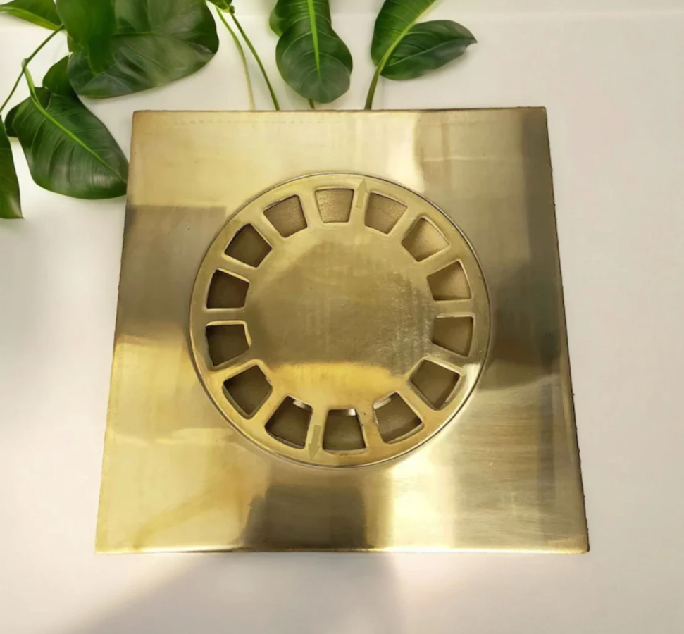 Solid Brass Floor Drain, Unlacquered Square Shower Drain