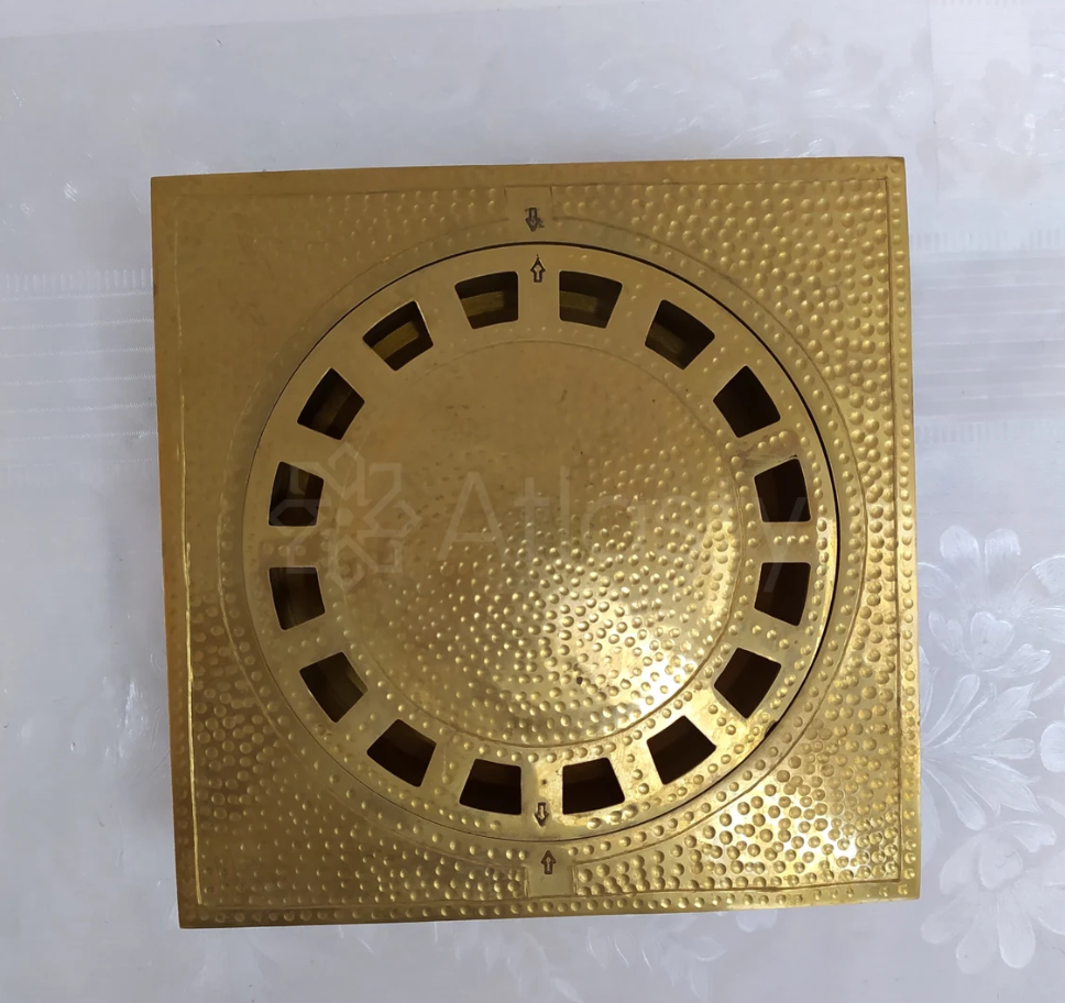 Solid Brass Floor Drain, Hammered Square Shower Drain