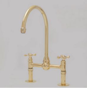 Unlacquered Brass Bridge Faucet, Kitchen Sink Faucet, Simple Cross Handles