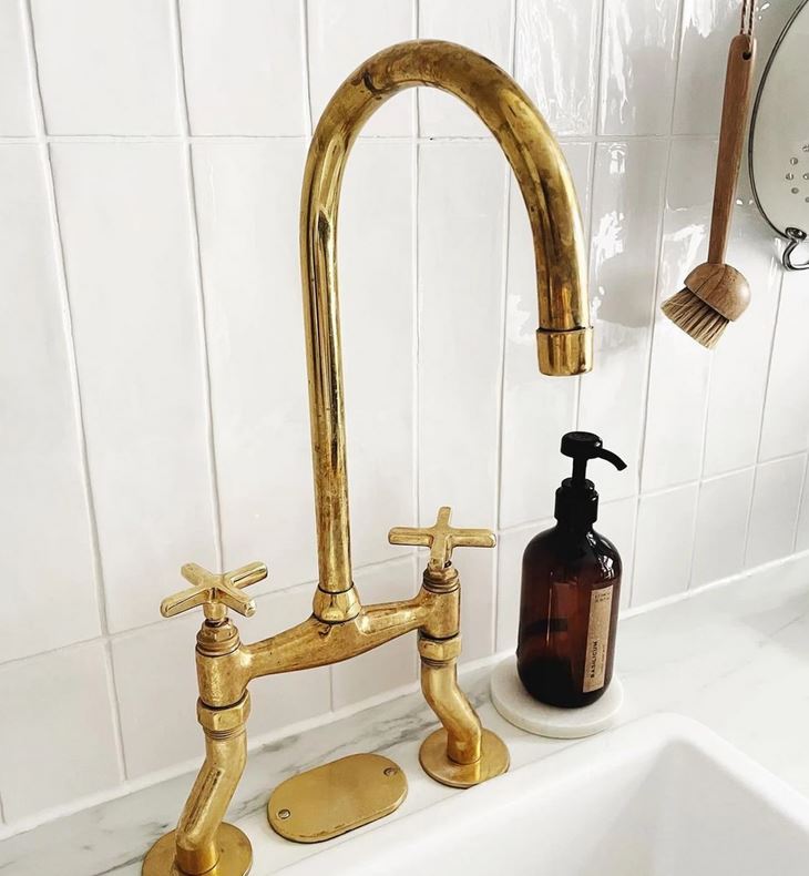 Solid Brass Bridge Kitchen Faucet, Curved Legs