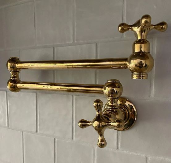 Unlacquered Brass Pot Filler Kitchen Faucet, Stove Pot, Wall Mount Pot Filler