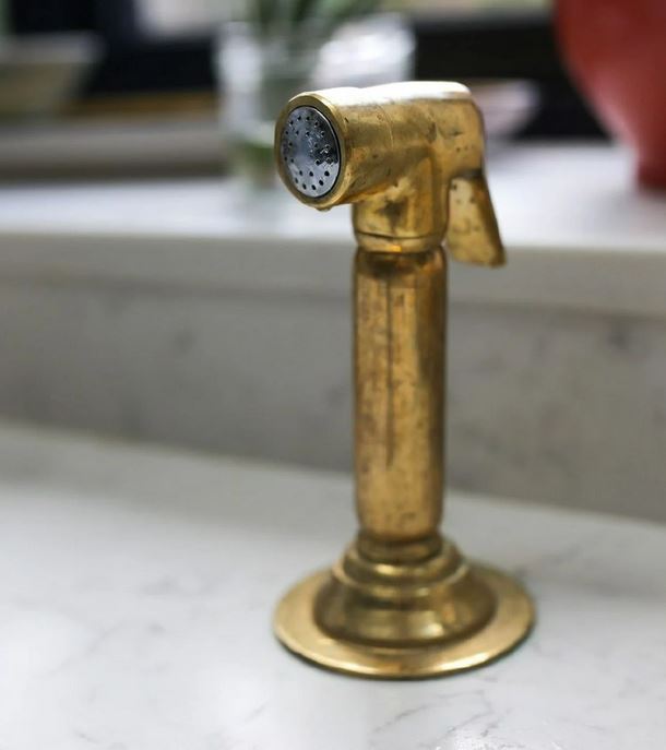 Solid Brass Kitchen Hand Sprayer. Unlacquered Brass Kitchen Sink Side Sprayer