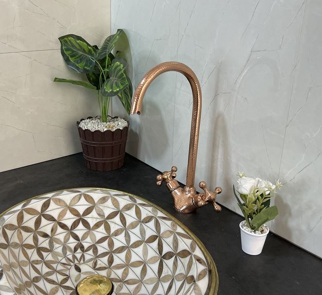 Brass Bathroom Sink Faucet 1 Hole, Custom Made Copper Kitchen Sink, Brass Delta Sink - Brass Hammered Bar Faucet