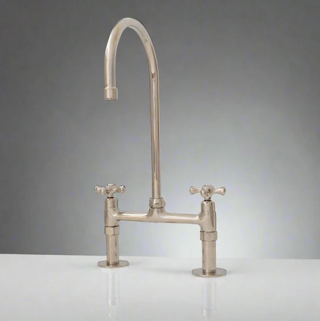 8" Nickel Finish Bridge faucet, Kitchen Island Faucet, Countertop Vintage Faucet