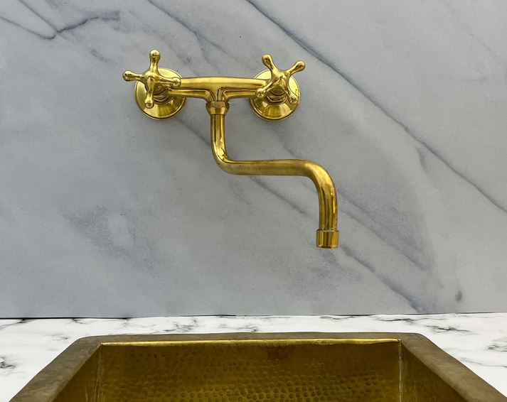 Antique Brass Kitchen Faucet - Wall Kitchen Faucet