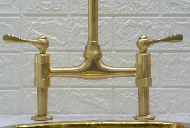 Straight Legs Unlacquered Brass Faucet ,Classic Lever Handles