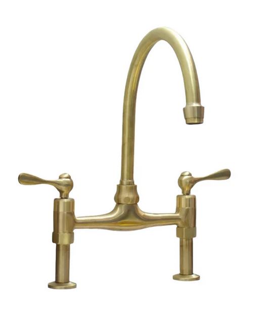 Straight Legs Unlacquered Brass Faucet ,Classic Lever Handles