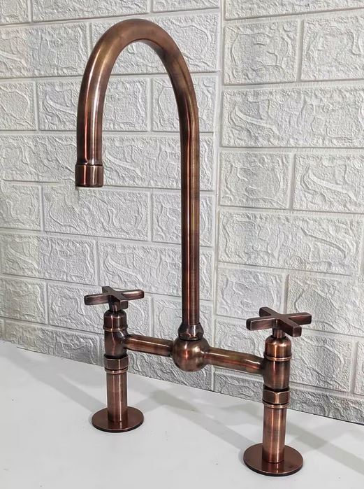 Copper Kitchen Faucet - Solid Brass Bridge Faucet