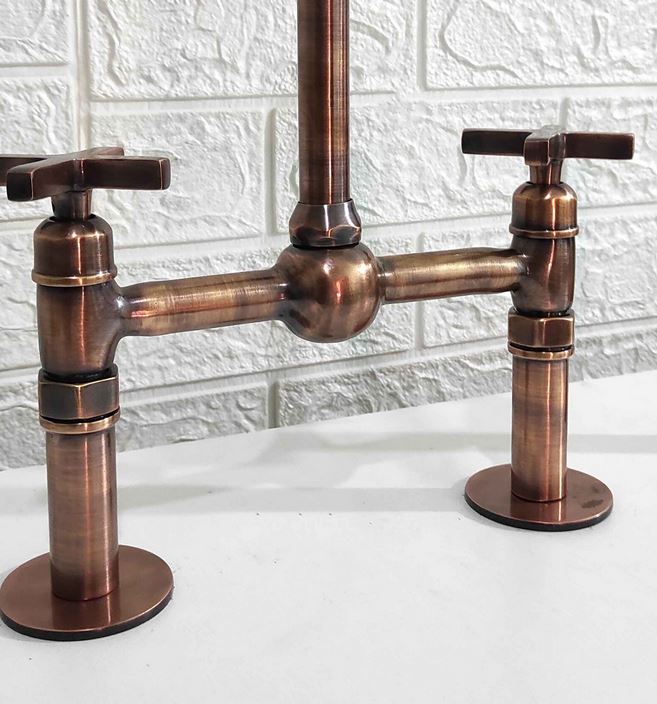 Copper Kitchen Faucet - Solid Brass Bridge Faucet