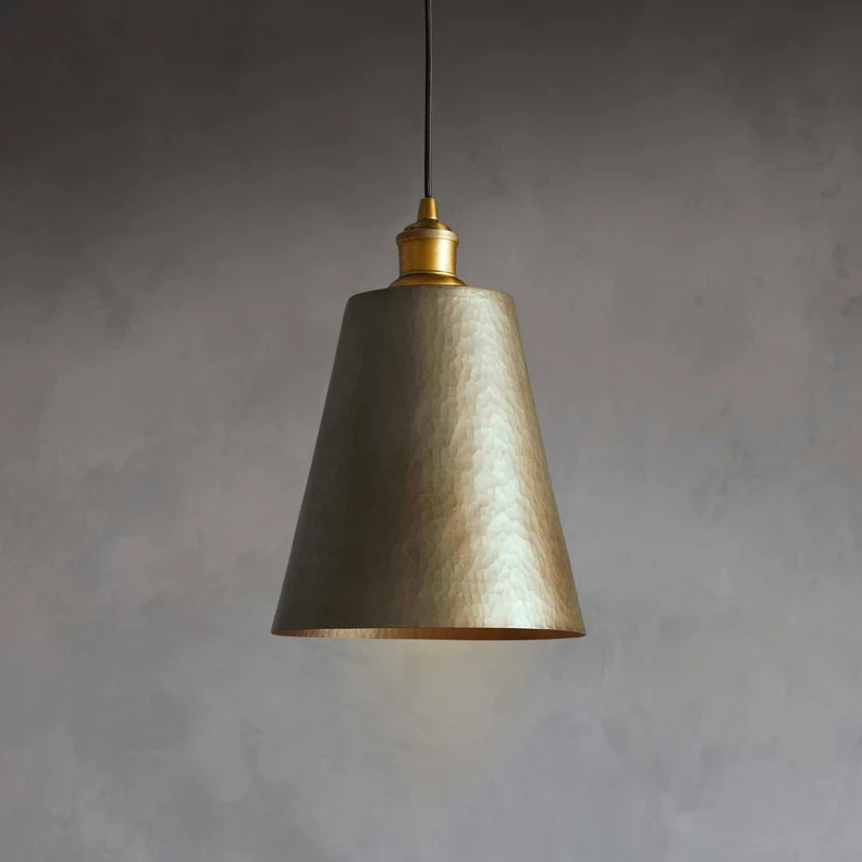 Hammered Brass Cone Pendant Light